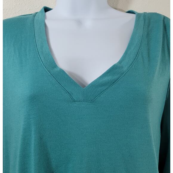 Time And Tru Teal Eyelet Bell 3/4 Sleeves Top XL Lightweight Soft Stretchy Flowy - Picture 5 of 6